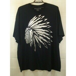 Ring of Fire T Shirt Native Indian Headdress Silver Foil Black Mens Size 5XL